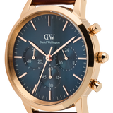 Daniel Wellington Iconic Chronograph Blue Dial Brown Leather Strap Watch For Men - DW00100639