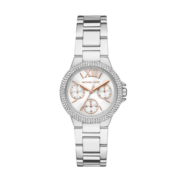 Michael Kors Camille Chronograph White Dial Silver Steel Strap Watch For Women - MK7198