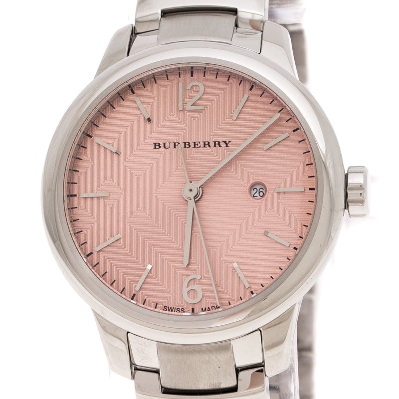Burberry The Classic Pink Dial Silver Steel Strap Watch for Women - BU10111