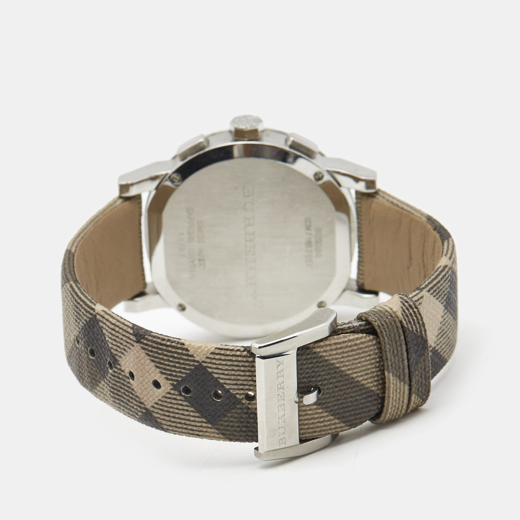 Burberry The City Smoke Dial Checked Brown Leather Strap Watch for Men - BU9358