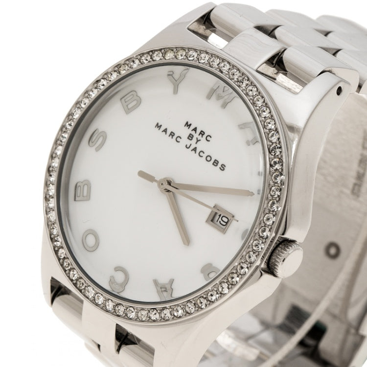 Marc Jacobs Henry Diamonds White Dial Silver Steel Strap Watch for Women - MBM3044