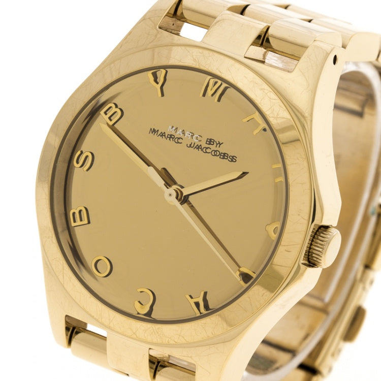 Marc Jacobs Henry Gold Dial Gold Steel Strap Watch for Women - MBM3211