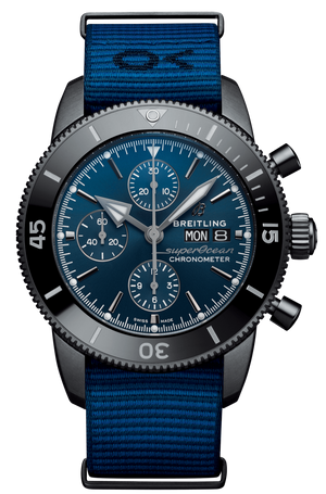 Breitling Superocean Heritage Chronograph 44 Outerknown Blue Dial Blue NATO Strap Watch for Men - M133132A1C1W1