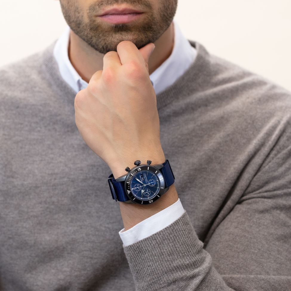 Breitling Superocean Heritage Chronograph 44 Outerknown Blue Dial Blue NATO Strap Watch for Men - M133132A1C1W1