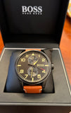Hugo Boss Aeroliner Maxx Chronograph Black Dial Brown Leather Strap Watch For Men - 1513082