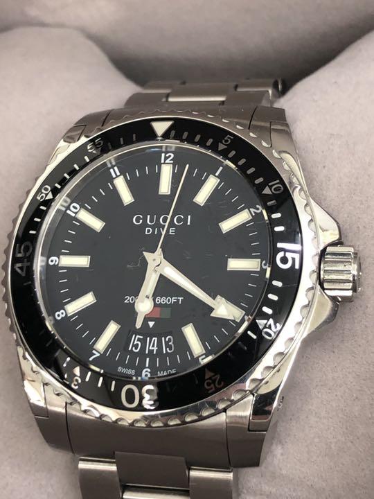 Gucci Dive Quartz Black Dial Silver Steel Strap Watch For Men - YA136301