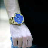 Diesel Mr Daddy Blue Dial Gold Steel Strap Watch For Men - DZ7347