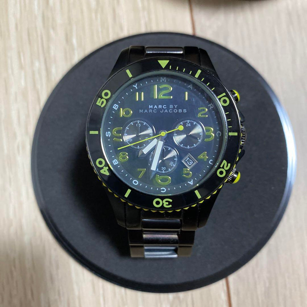 Marc Jacobs Rock Chronograph Black Dial Black Steel Strap Watch for Men - MBM5026