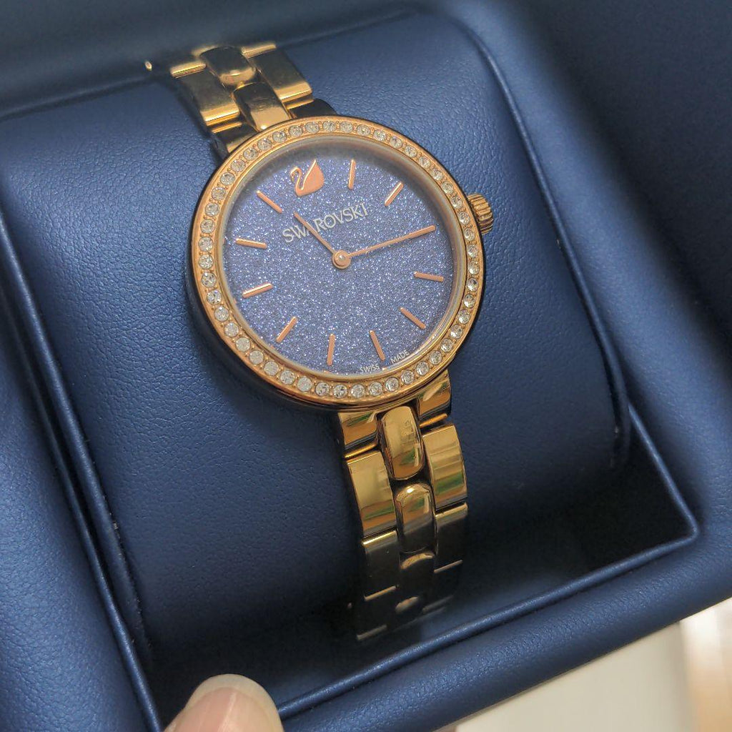 Swarovski Daytime Glittering Blue Dial Rose Gold Steel Strap Watch for Women - 5182277
