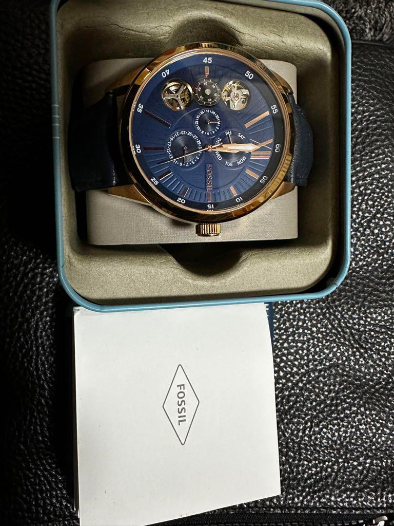 Fossil Flynn Mechanical Blue Dial Blue Leather Strap Watch for Men - BQ2219