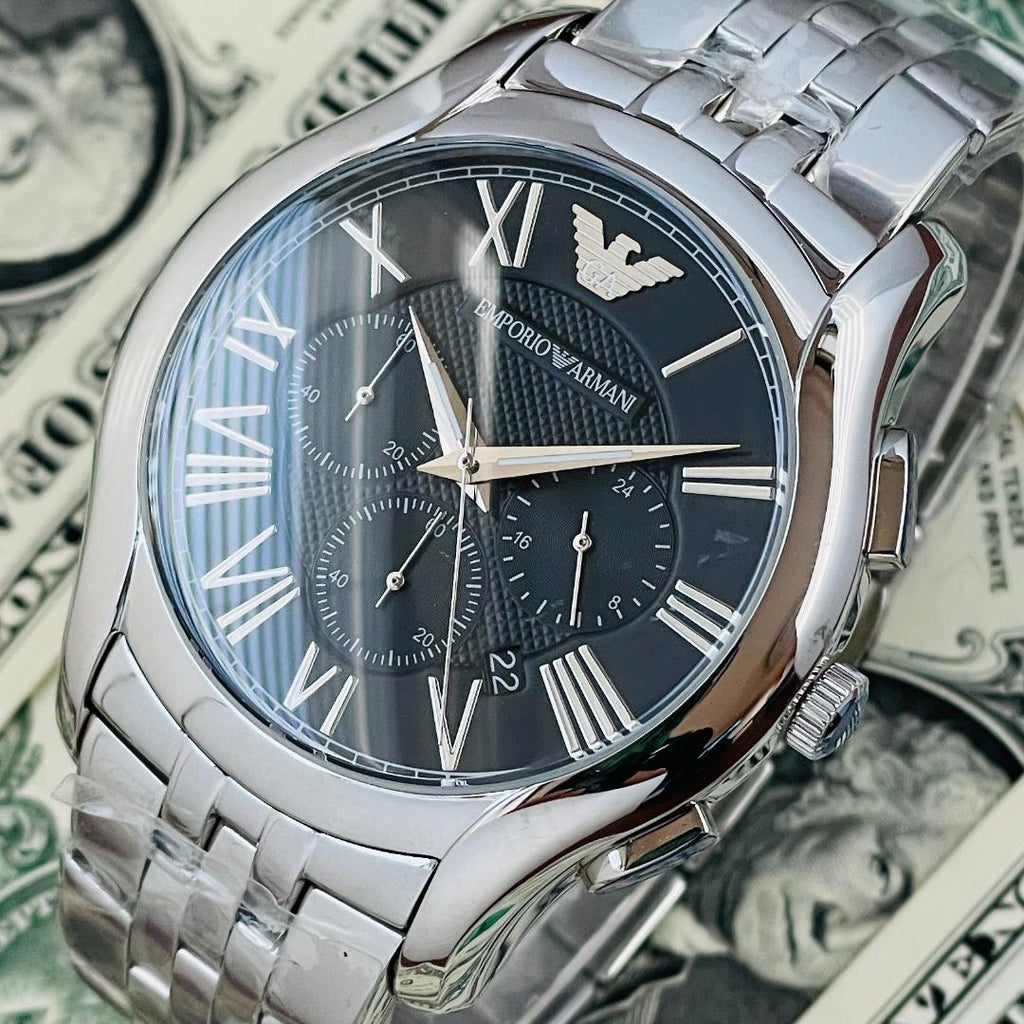 Emporio Armani Classic Chronograph Black Dial Silver Steel Strap Watch For Men - AR1786