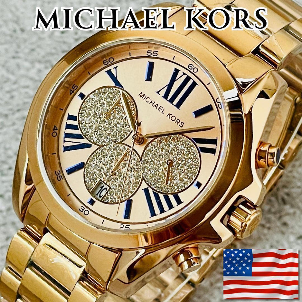 Michael Kors Bradshaw Chronograph Rose Gold Dial Rose Gold Steel Strap Watch For Women - MK6321