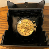 Diesel Mega Chief Chronograph Gold Dial Black Steel Strap Watch For Men - DZ4485