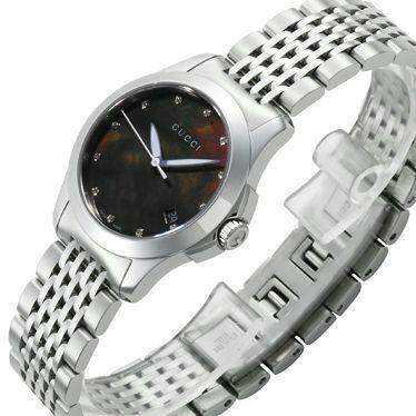 Gucci G Timeless Diamonds Mother of Pearl Black Dial Silver Steel Strap Watch For Women - YA126505