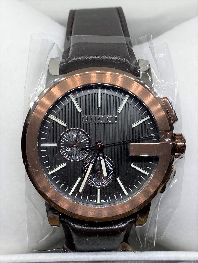 Gucci G Chrono Black Dial Brown Leather Strap Watch For Men - YA101202
