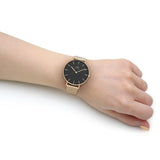 Daniel Wellington Petite Evergold Black Dial Gold Mesh Strap Watch For Women - DW00100345