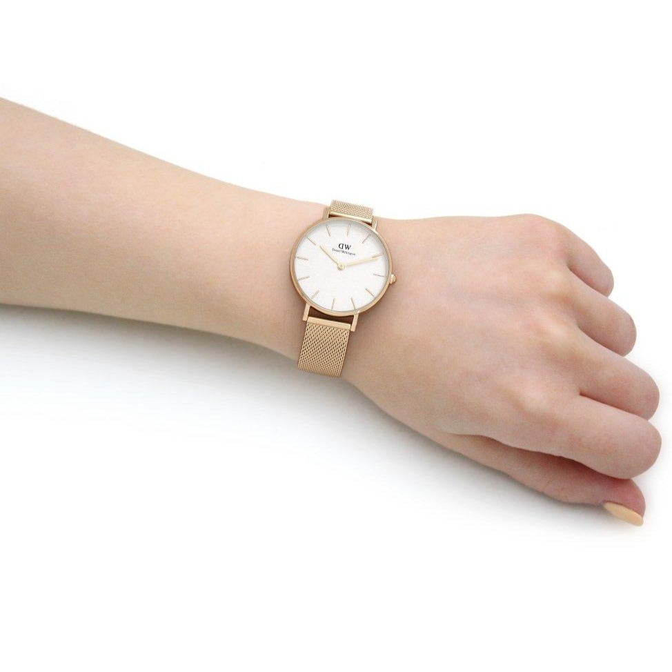 Daniel Wellington Classic Petite White Dial Gold Mesh Bracelet Watch For Women - DW00100348