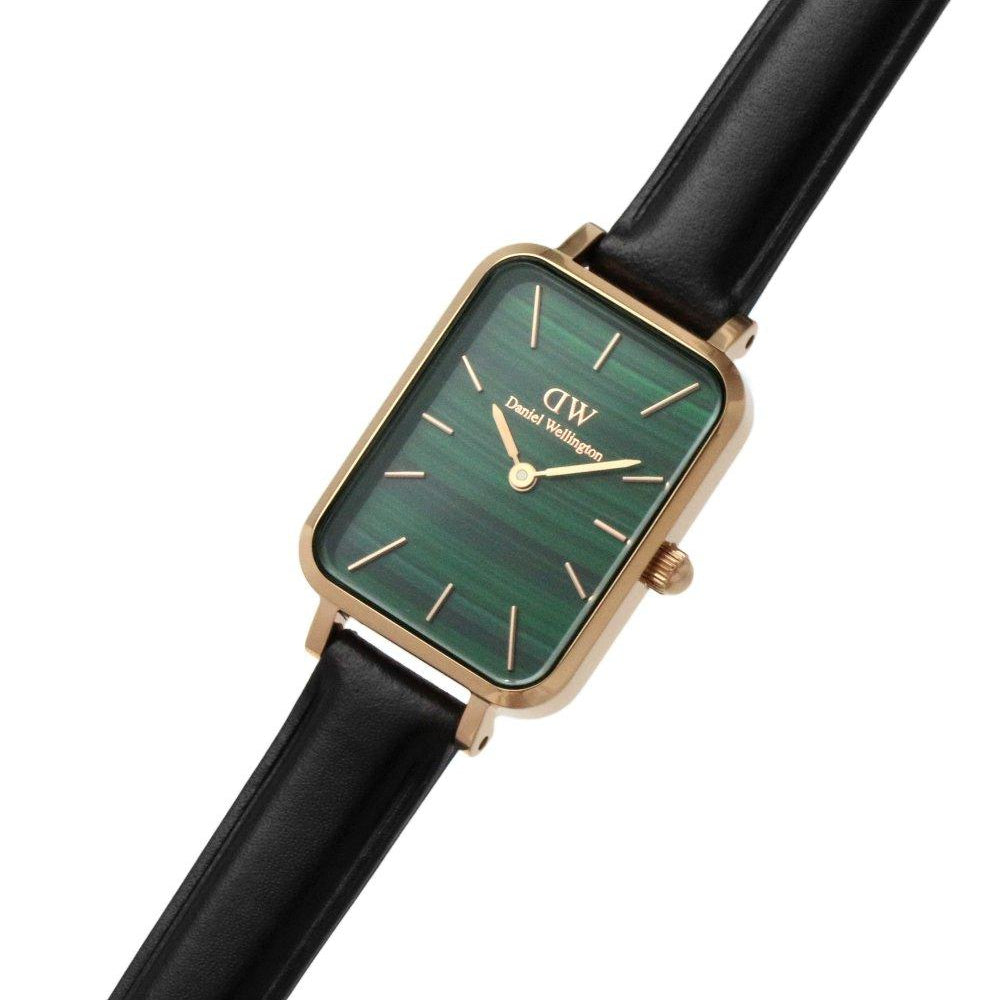 Daniel Wellington Quadro Pressed Sheffield Green Dial Black Leather Strap Watch For Women - DW00100439