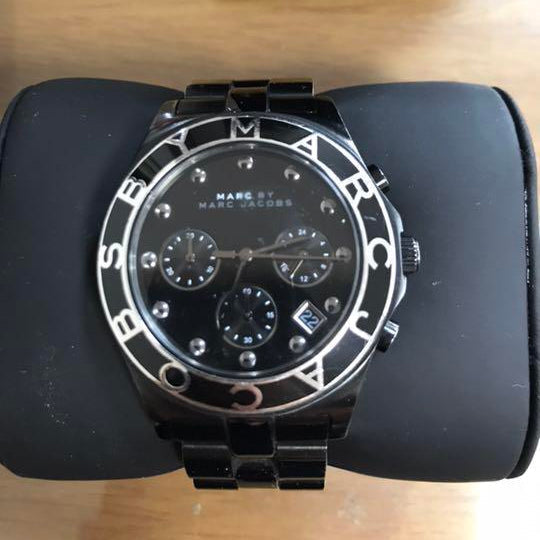 Marc Jacobs Blade Chronograph Black Dial Black Steel Strap Watch for Women - MBM3083