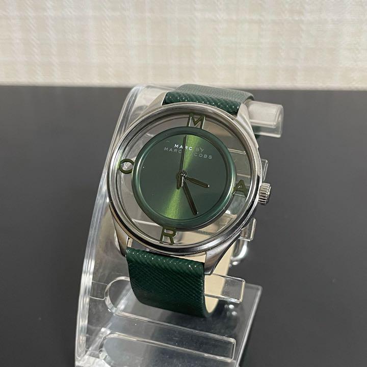 Marc Jacobs Tether Transparent Green Dial Green Leather Strap Watch for Women - MBM1378