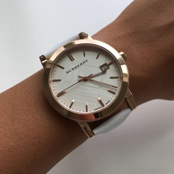Burberry The City White Dial White Leather Strap Watch for Women - BU9012