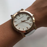 Burberry The City White Dial White Leather Strap Watch for Women - BU9012