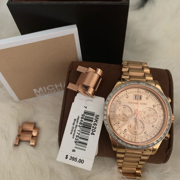 Michael Kors Brinkley Rose Gold Dial Rose Gold Steel Strap Watch for Women - MK6204