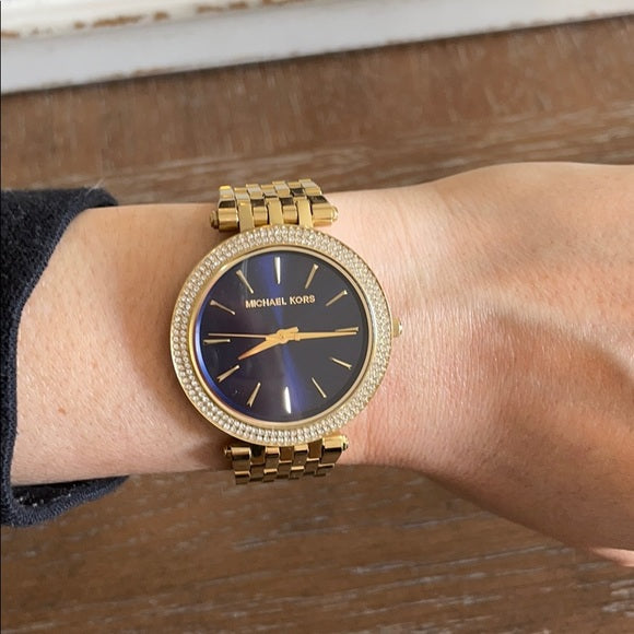 Michael Kors Darci Blue Dial Gold Steel Strap Watch for Women - MK3406