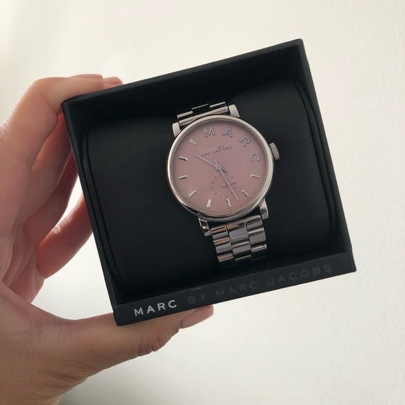 Marc Jacobs Baker Pink Dial Silver Steel Strap Watch for Women - MBM3280