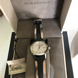 Burberry The City White Dial Black Haymarket Leather Strap Watch for Women - BU9150