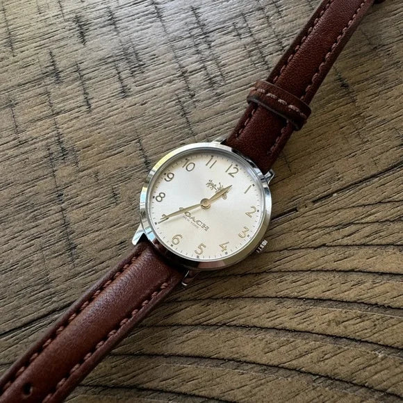 Coach Delancey Slim Cream Dial Brown Leather Strap Watch For Women - 14502789