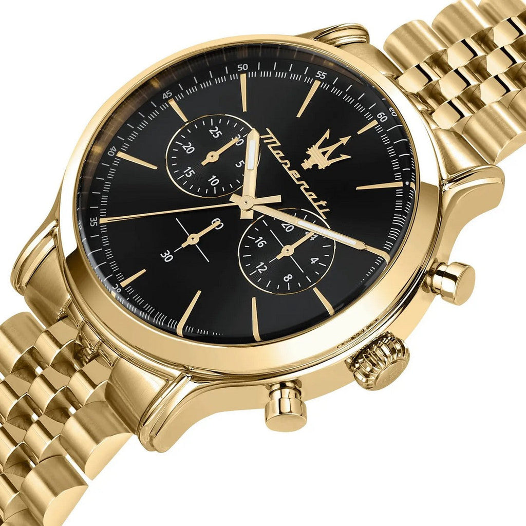 Maserati Epoca Chronograph Black Dial Gold Steel Strap Watch For Men - R8873618023