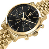 Maserati Epoca Chronograph Black Dial Gold Steel Strap Watch For Men - R8873618023