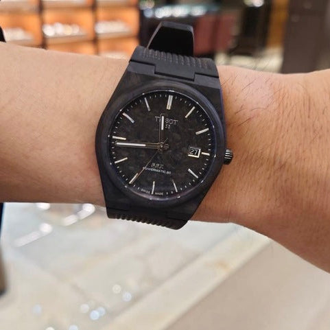 Tissot PRX Powermatic 80 Carbon Black Dial Black Rubber Strap Watch for Men - T137.907.97.201.00