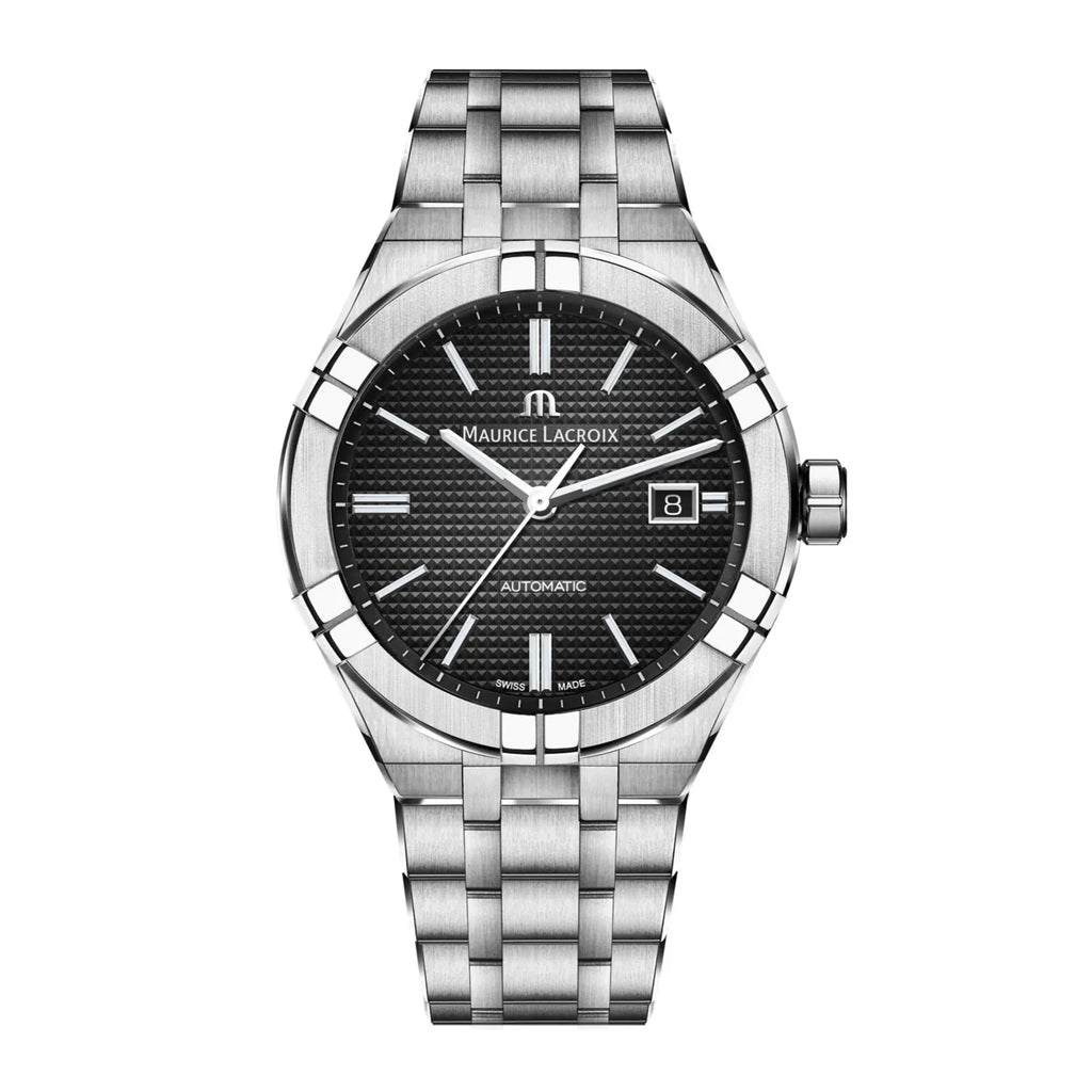Maurice Lacroix Aikon Automatic Black Dial Silver Steel Strap Watch For Men - AI6008-SS002-330-1