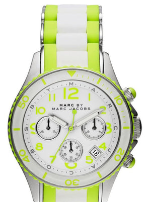 Marc Jacobs Rock Chronograph White Dial White & Green Silicone Strap Watch for Women - MBM2592