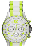 Marc Jacobs Rock Chronograph White Dial White & Green Silicone Strap Watch for Women - MBM2592