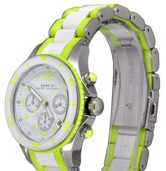 Marc Jacobs Rock Chronograph White Dial White & Green Silicone Strap Watch for Women - MBM2592