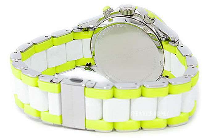 Marc Jacobs Rock Chronograph White Dial White & Green Silicone Strap Watch for Women - MBM2592