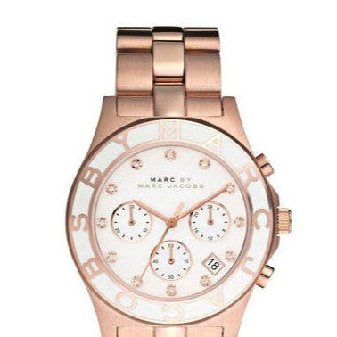 Marc Jacobs Blade Chronograph White Dial Rose Gold Steel Strap Watch for Women - MBM3082