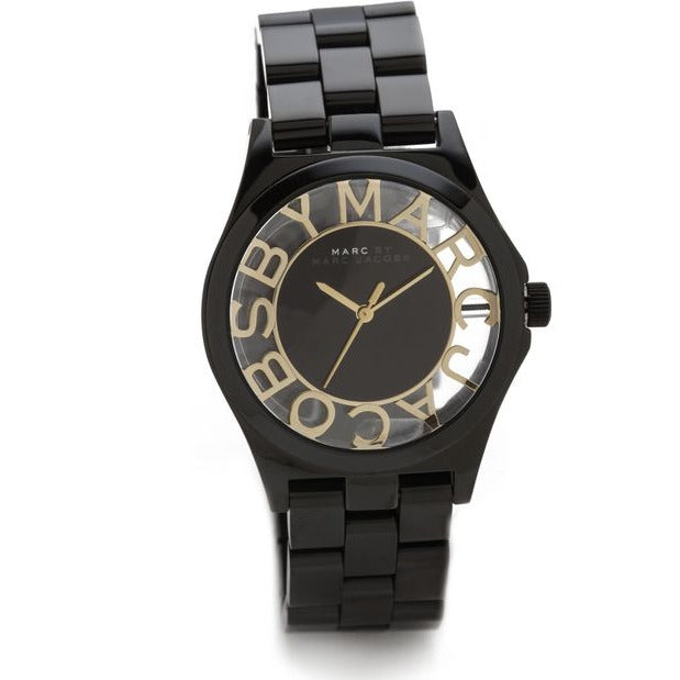 Marc Jacobs Henry Transparent Black Dial Black Steel Strap Watch for Women - MBM3255