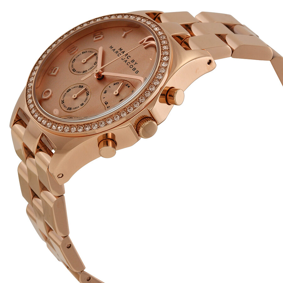 Marc Jacobs Henry Chronograph Rose Gold Dial Rose Gold Steel Strap Watch for Women - MBM3118