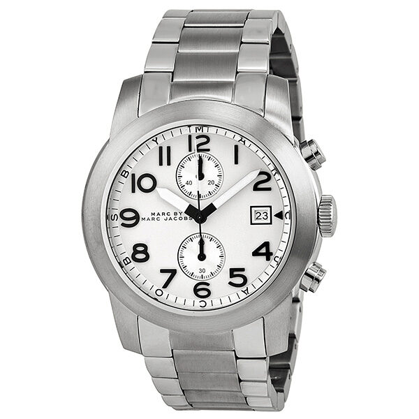 Marc Jacobs Larry Chronograph White Dial Silver Steel Strap Watch for Men - MBM5030
