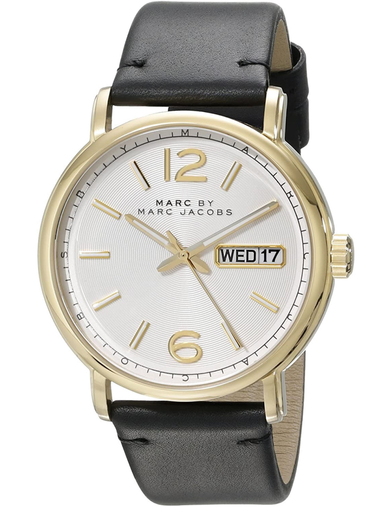 Marc Jacobs Fergus White Dial Black Leather Strap Watch for Men - MBM5081