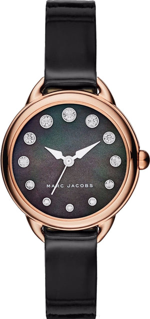 Marc Jacobs Betty Mother of Pearl Black Dial Black Leather Strap Watch for Women - MJ1513