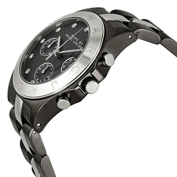 Marc Jacobs Blade Chronograph Black Dial Two Tone Steel Strap Watch for Women - MBM3179