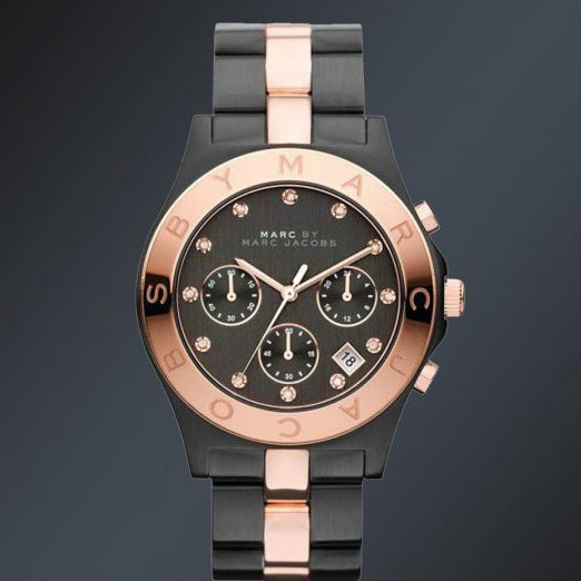 Marc Jacobs Blade Chronograph Grey Dial Two Tone Steel Strap Watch for Women - MBM3180