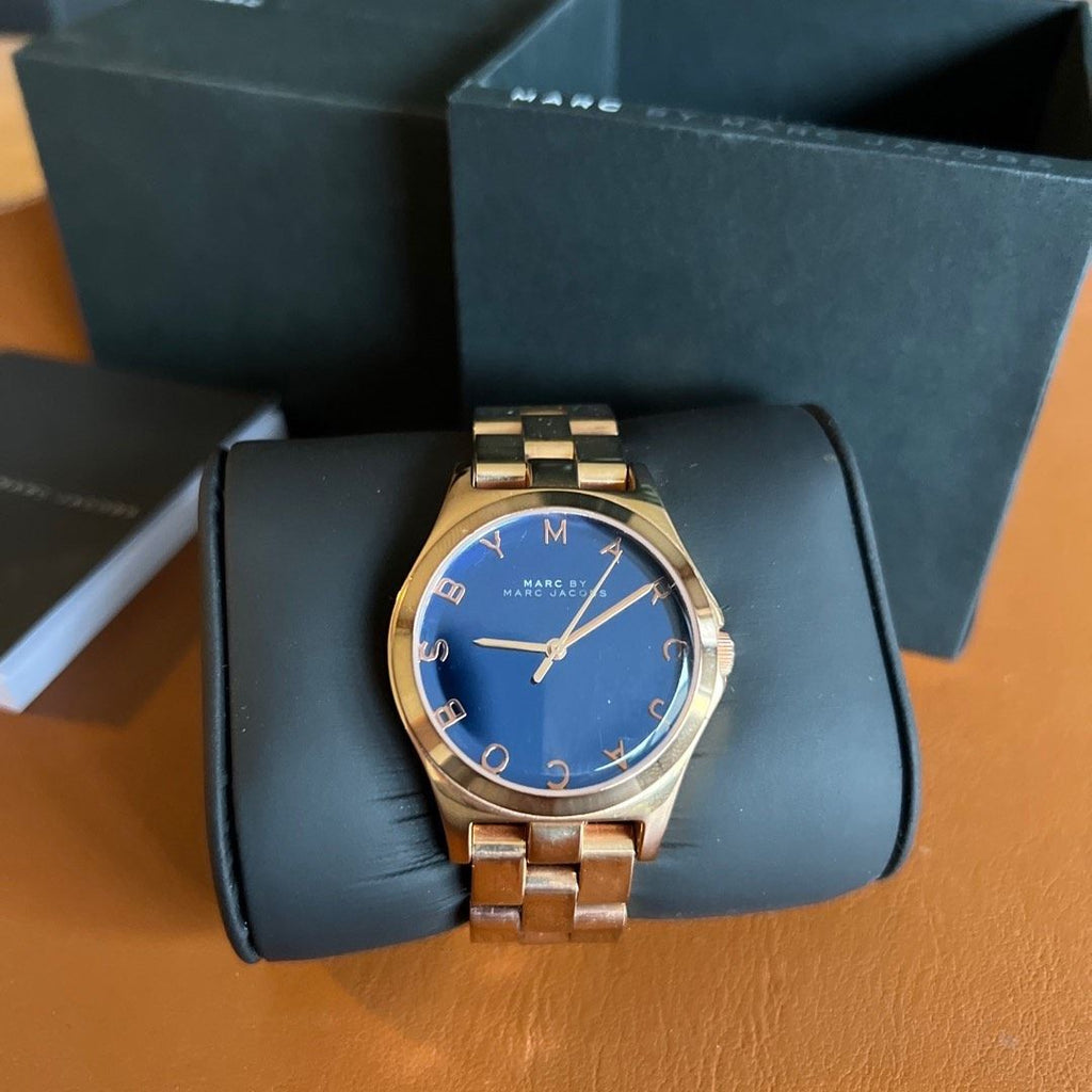 Marc Jacobs Henry Blue Dial Rose Gold Steel Strap Watch for Women - MBM3213