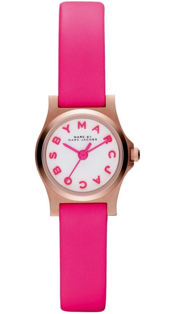 Marc Jacobs Henry White Dial Pink Leather Strap Watch for Women - MBM1237