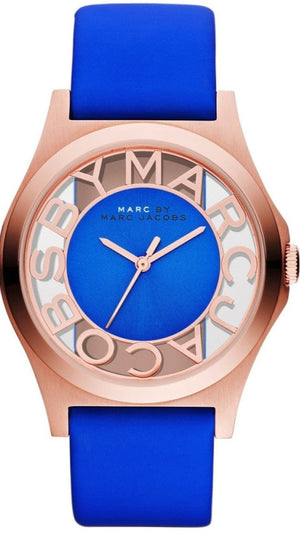 Marc Jacobs Henry Skeleton Blue Dial Blue Leather Strap Watch for Women - MBM1244